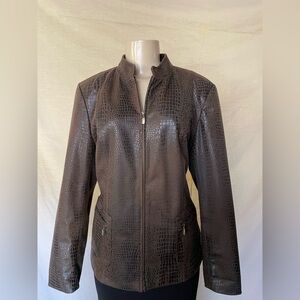 Notations Dark Brown Leather Jacket with Crocodile Texture